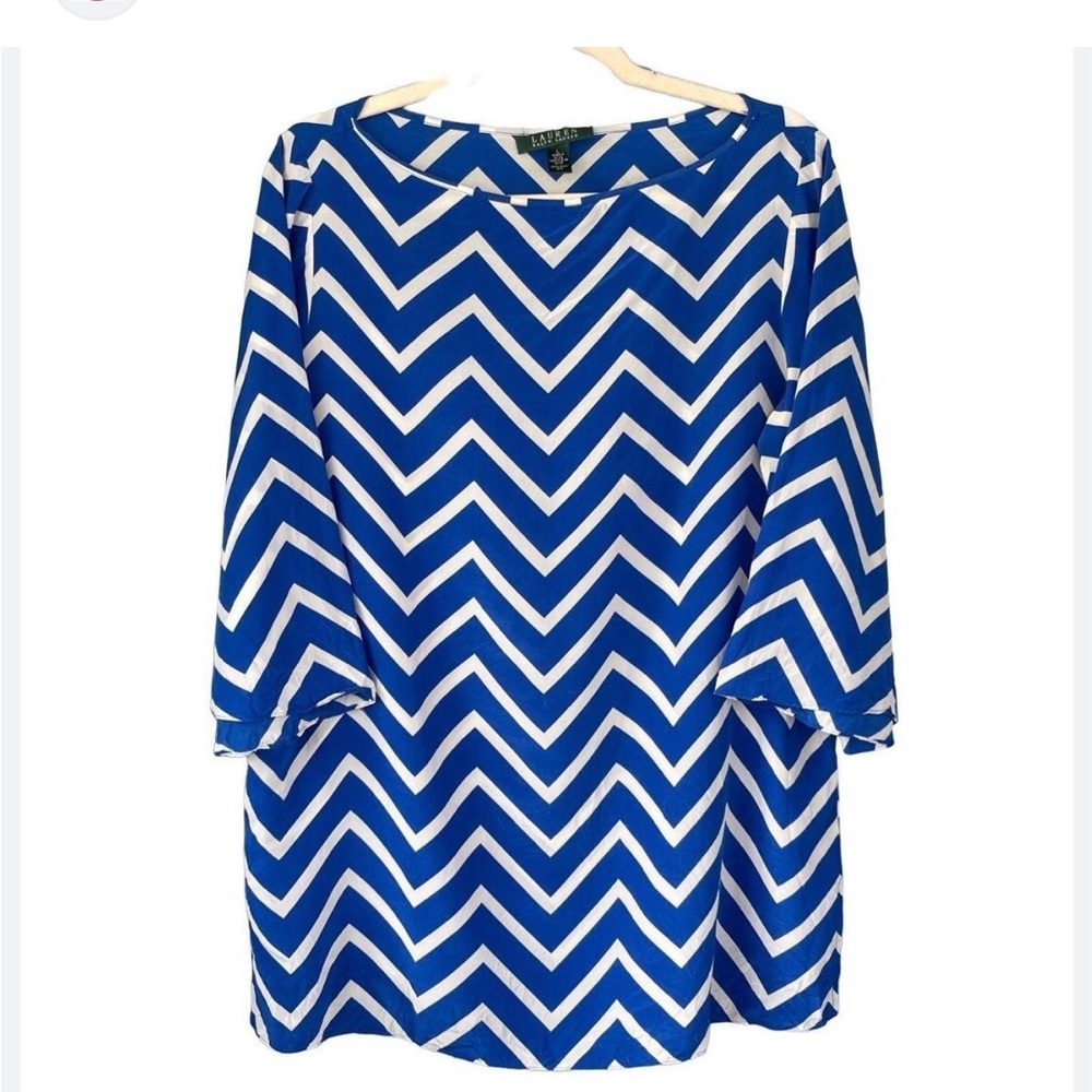 Ralph Lauren Blue & White Silk Blouse Size  Large